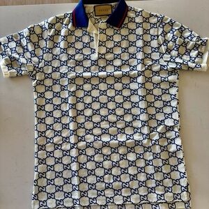 Gucci Ivory and Navy Logo Men's Polo Shirt